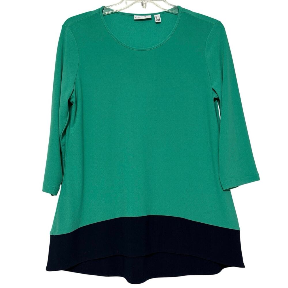 Susan Graver Every Day Textured Liquid Knit Tunic, Green and Navy, Size M